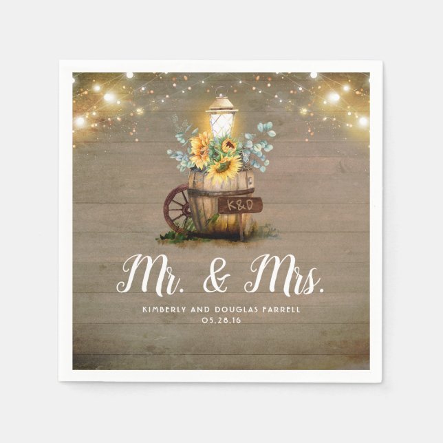 Guardanapo De Papel Lanterna Rústica do Sunflower Casamento outono (Frente)