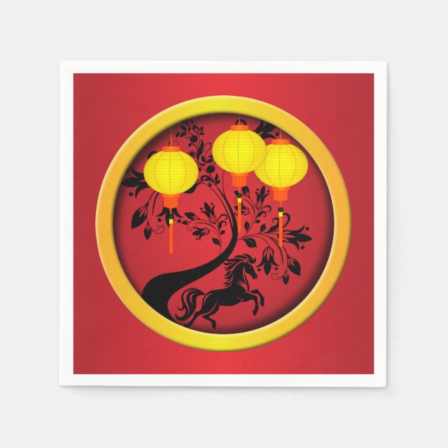 Guardanapo De Papel Lanternas Douradas de Cavalos do Ano Novo Chinês E (Frente)