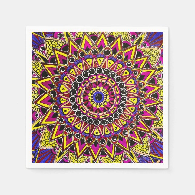 Guardanapo De Papel Lápis de Cor Roxo Amarelo Mandala (Frente)