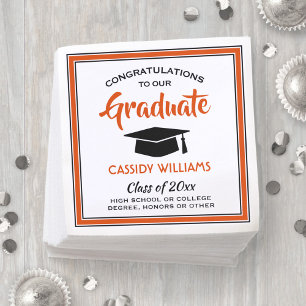 Guardanapo De Papel Laranja Black White Modern Class of 2020 Graduatio