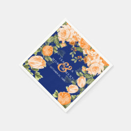 Guardanapo De Papel Laranja Botânica e Casamento Floral Azul Marinho