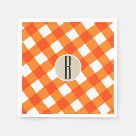 Guardanapo De Papel Laranja Branco Xadrez Kraft Rústico Monograma Inic