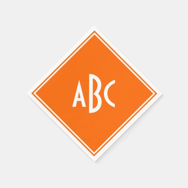 Guardanapo De Papel Laranja Brilhante com Monograma Branco (Canto)