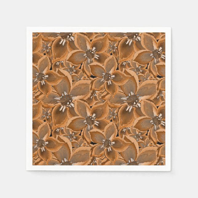 Guardanapo De Papel Laranja, cinza, flores aquáticas. (Frente)