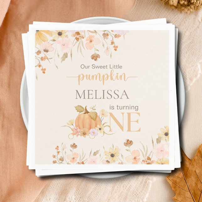 Guardanapo De Papel Laranja Elegante Floral Nosso Pequeno Aniversário  (Criador carregado)