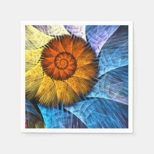 Guardanapo De Papel Laranja Floral Amarelo Azul Abstrato Art