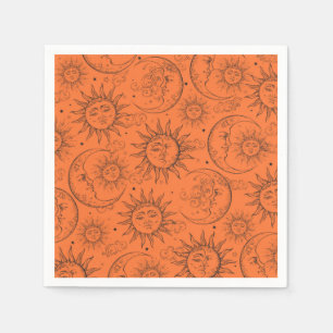 Guardanapo De Papel Laranja Mágico Vintage Celestial Sol Lua Estrelas