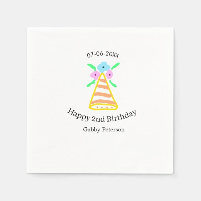 Guardanapo De Papel Laranja que segundo aniversário crianças retro bri (Frente)