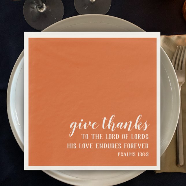 Guardanapo De Papel Laranja Queimada Agradeça Escritura Dia de Ação de (Burnt orange modern script Give thanks Thanksgiving dinner napkin. Christian religious Thanksgiving.)