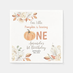 Guardanapo De Papel Laranja Rústica Abóbora Floral 1º Aniversário