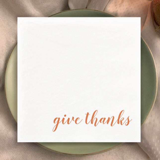 Guardanapo De Papel Laranja Simples Queimado Dê Obrigados Ação de Graç (Stylish burnt orange script Thanksgiving dinner napkins. Give thanks religious Thanksgiving dinner)