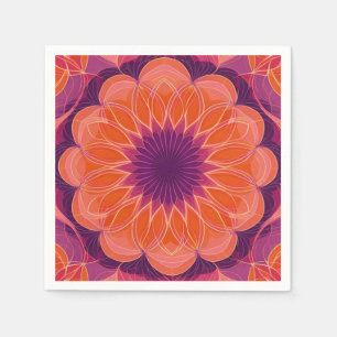 Guardanapo De Papel Laranja Vibrante com Caleidoscópio Floral Púrpura