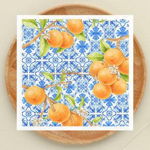 Guardanapo De Papel Laranjas de Citros e Azulejos Azulejo Azulejo Azul