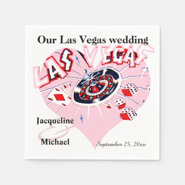 Guardanapo De Papel Las Vegas Wedding Pink Heart (Frente)