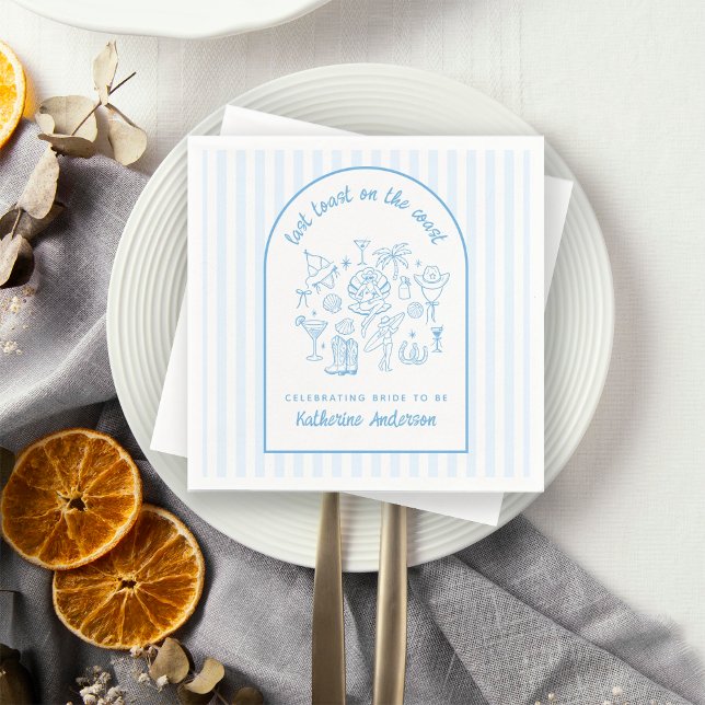 Guardanapo De Papel Last Toast on the Coast Blue Stripes Beach  (Criador carregado)