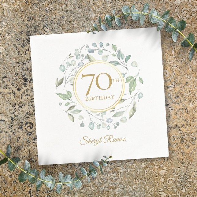 Guardanapo De Papel Laurel Floral Garland Elegante Dourado 70 Birthday (Laurel Floral Garland Elegant Gold 70th Birthday Napkins)