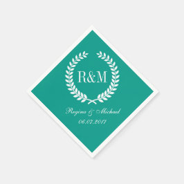 Guardanapo De Papel Laurel Wreath Monogramas Casamento Napkin Teal Blu