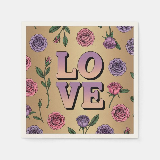 Guardanapo De Papel Lavanda AMOR Texto Dourado Coquetel Nápoles (Frente)