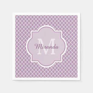 Guardanapo De Papel Lavanda Bonito Quatrefoil Roxo Nome Monograma