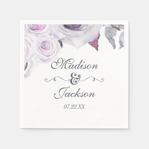 Guardanapo De Papel Lavanda & casamento floral cinzento do monograma