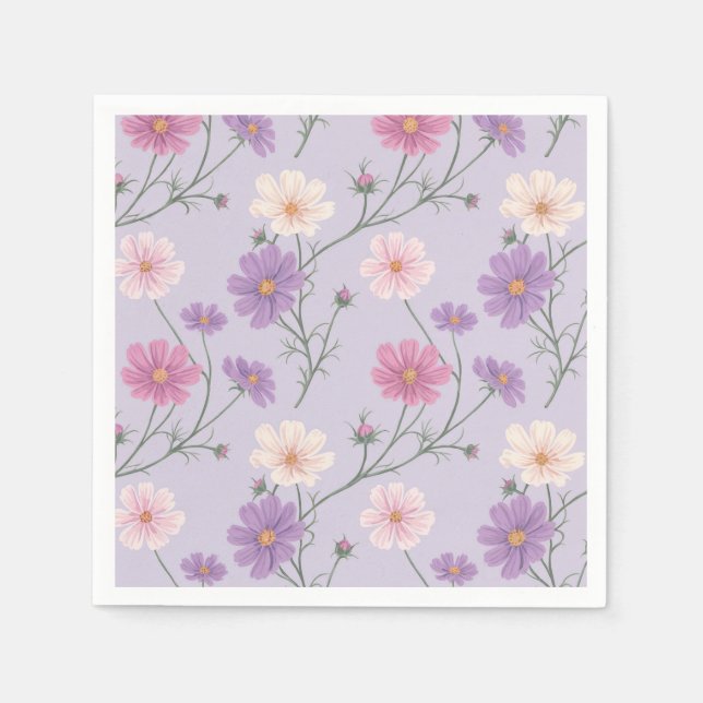 Guardanapo De Papel Lavanda Cosmos Flowers Cocktail (Frente)