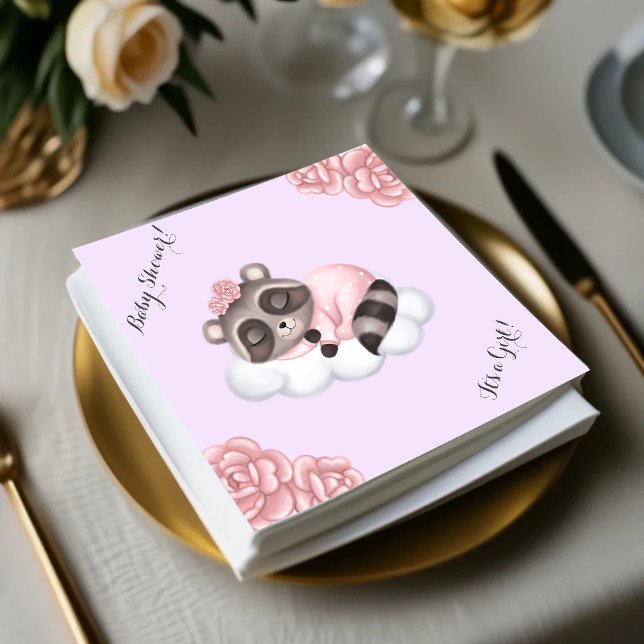 Guardanapo De Papel Lavanda de Chá de fraldas da Raccoon Animal Girl (Gentle Raccoon Animal Girl Baby Shower Napkins)