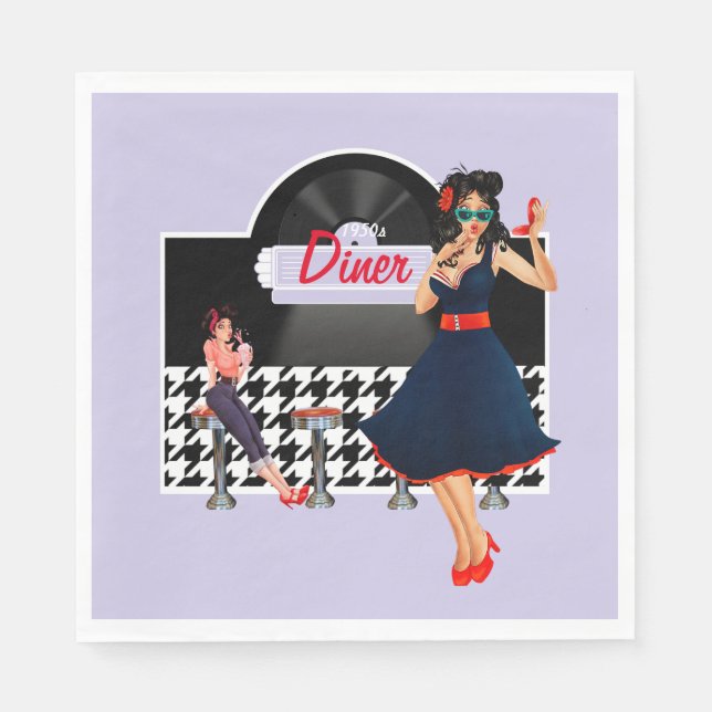 Guardanapo De Papel lavanda do jantar preto e branco checkered em 1950 (Frente)