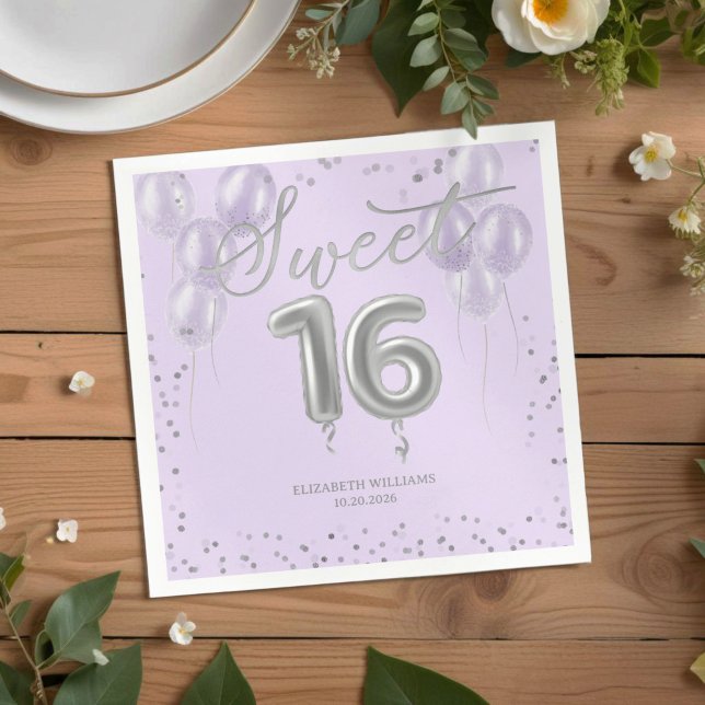 Guardanapo De Papel Lavanda do Partido Silver Foil Sweet 16 Bday Ballo (Criador carregado)