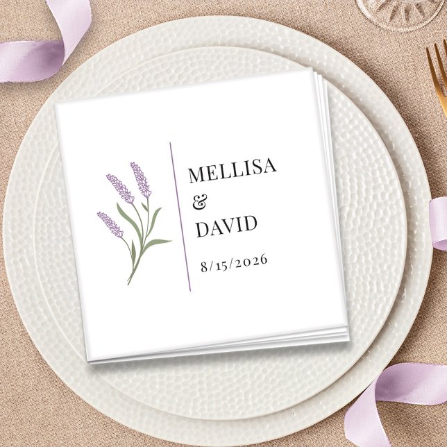 Guardanapo De Papel Lavanda Elegante Casamento Floral Cocktail Napkin (Lavender Floral Wedding Cocktail Napkin by Fiesta Valley Print)