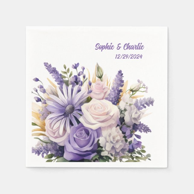Guardanapo De Papel Lavanda Floral Personalizado Casamento (Frente)