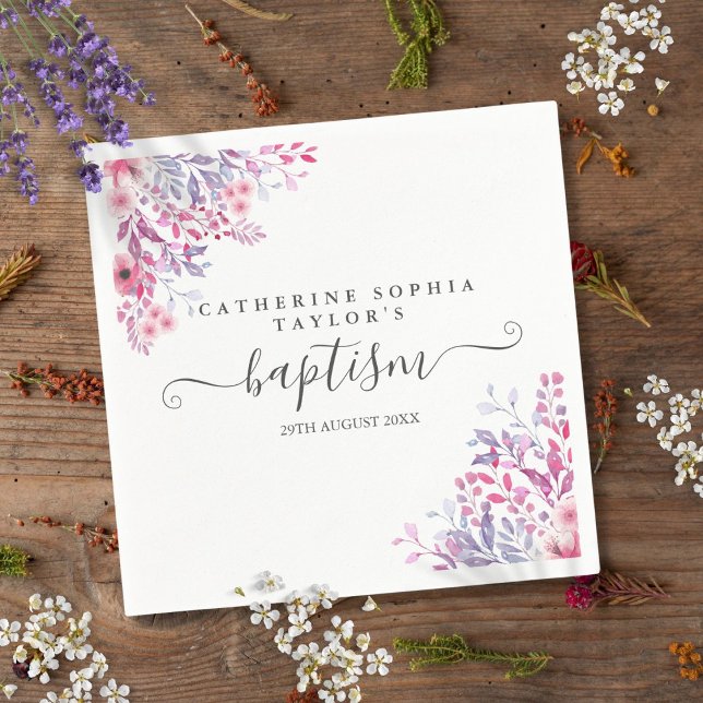 Guardanapo De Papel Lavanda Flores Florais Baptism Christening ( Lavender Wildflowers Floral Baptism Christening Napkins)