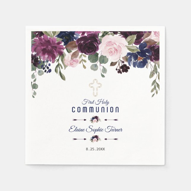 Guardanapo De Papel Lavanda Marinho Azul Floral Bloom Casamento (Frente)