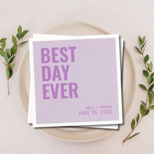 Guardanapo De Papel Lavanda Personalizada Púrpura Melhor Dia De Todos  (Personalized Lavender Purple Best Day Ever Wedding Napkins
)