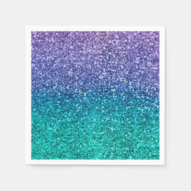 Guardanapo De Papel Lavanda Purple & Teal Aqua Green Sparkly Party (Frente)
