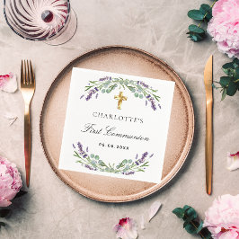 Guardanapo De Papel Lavanda verde violeta floral Primeira comunhão