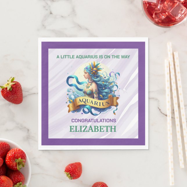 Guardanapo De Papel Lavender and Green Aquarius Zodiac Baby Shower (Insitu)