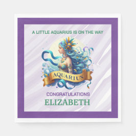 Guardanapo De Papel Lavender and Green Aquarius Zodiac Baby Shower