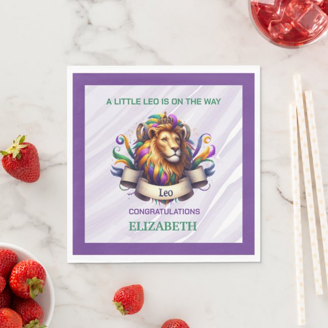 Guardanapo De Papel Lavender and Green Leo Zodiac Baby Shower (Insitu)