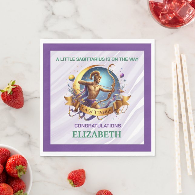 Guardanapo De Papel Lavender and Green Sagittarius Zodiac Baby Shower (Insitu)