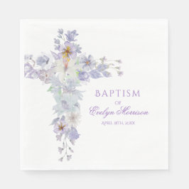 Guardanapo De Papel Lavender Floral Cross Baptism Napkins