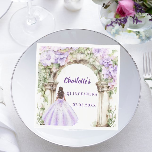 Guardanapo De Papel Lavender florals arch dress Quinceanera luncheon (Criador carregado)