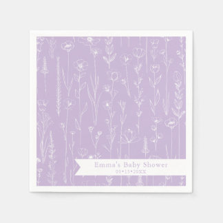 Guardanapo De Papel Lavender Wildflower Baby Shower | Floral Pattern