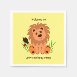 Guardanapo De Papel Leão bonito na grama com joaninha