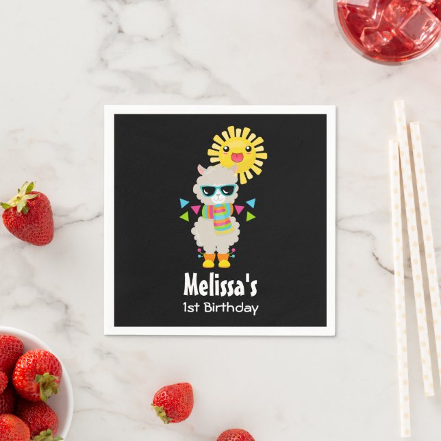 Guardanapo De Papel Legal Llama e sorrindo Kawaii Sun Aniversário (Insitu)