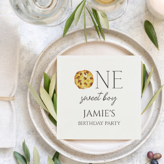 Guardanapo De Papel Leite e Biscoitos Doce Um Menino Aniversário