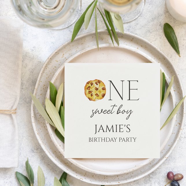 Guardanapo De Papel Leite e Biscoitos Doce Um Menino Aniversário (Milk And Cookies Sweet One Boy Birthday Napkin)