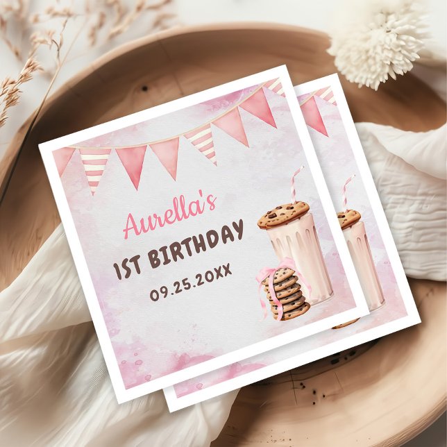 Guardanapo De Papel Leite e Cookies Garota Primeira Festa de aniversár (Criador carregado)