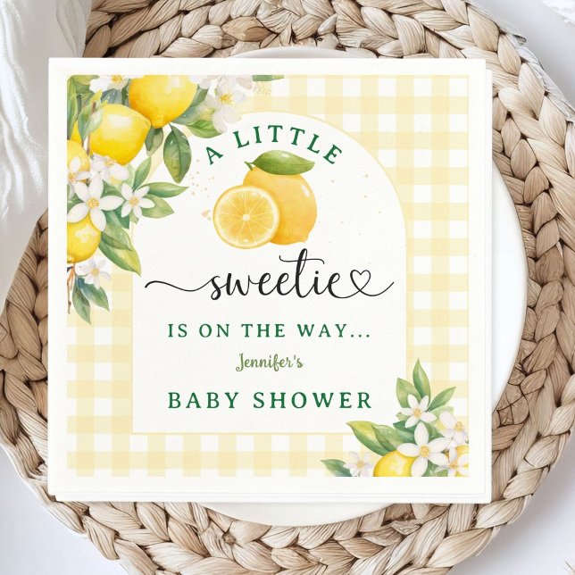 Guardanapo De Papel Lemon Citrus Baby Shower Yellow Gingham (Criador carregado)