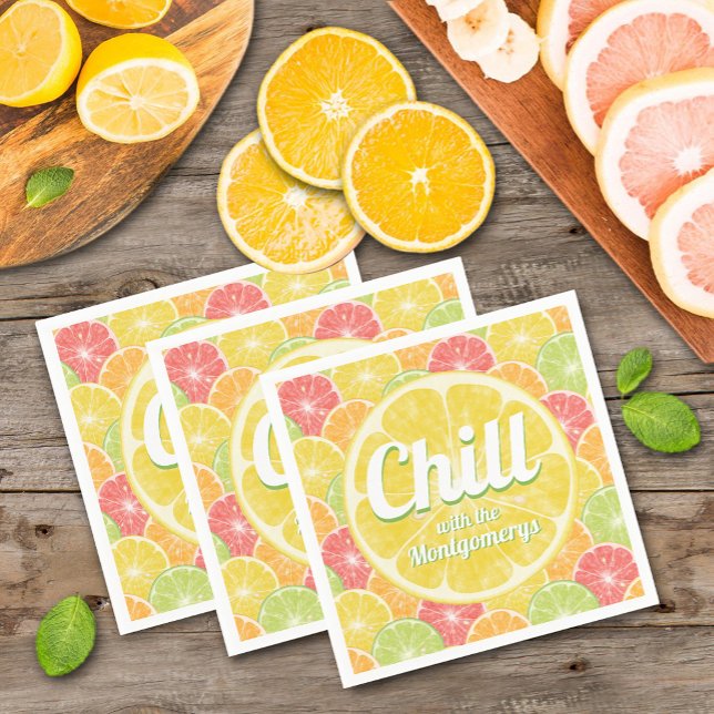 Guardanapo De Papel Lemon Citrus Slices Summer (Personalized Chill lemon on citrus slices summer napkins)