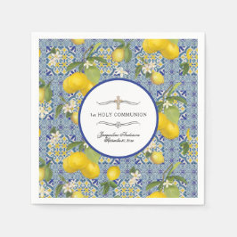 Guardanapo De Papel Lemon Floral Citrus Foliage 1rua Communion Blue